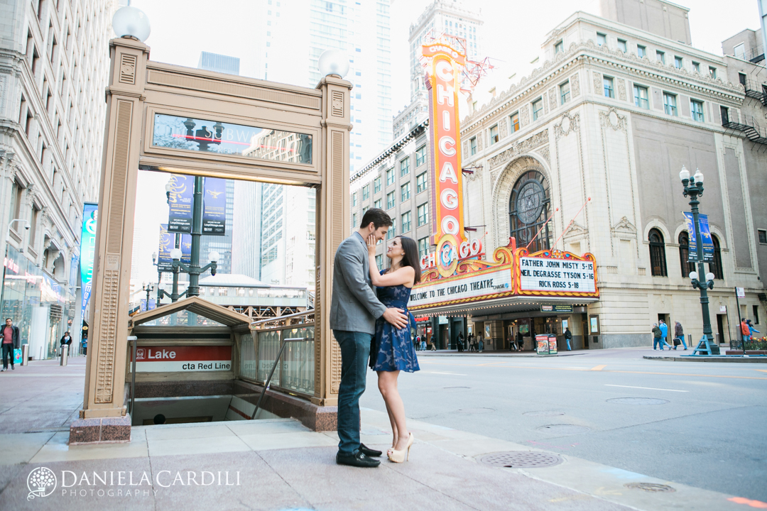 Chicago theater Engagement Photography Session, Franklin Street Bridge Engagement Session